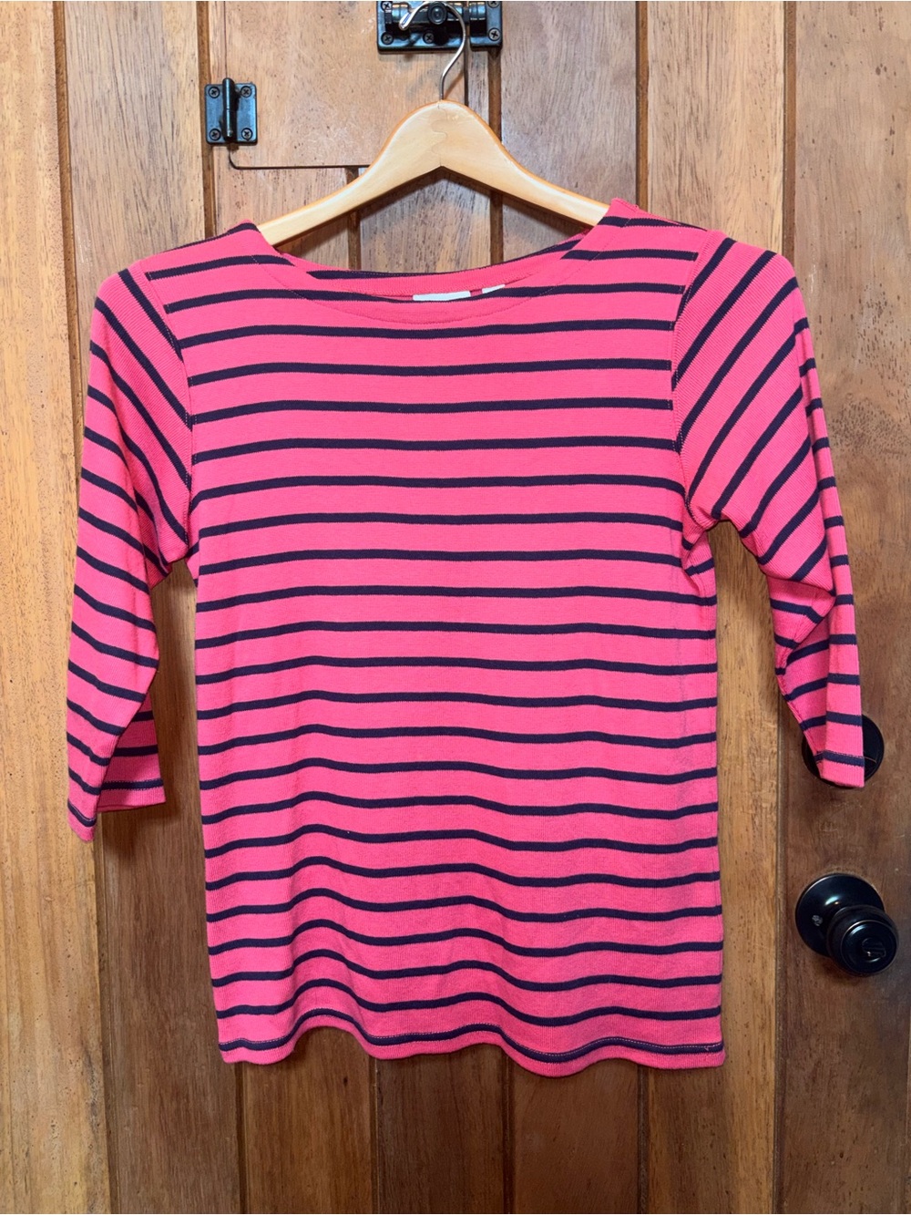 LL Bean Striped Pink and Navy Boatneck Women's Top